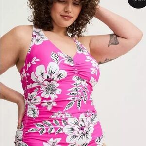 Torrid Pink and White One Piece Swimsuit